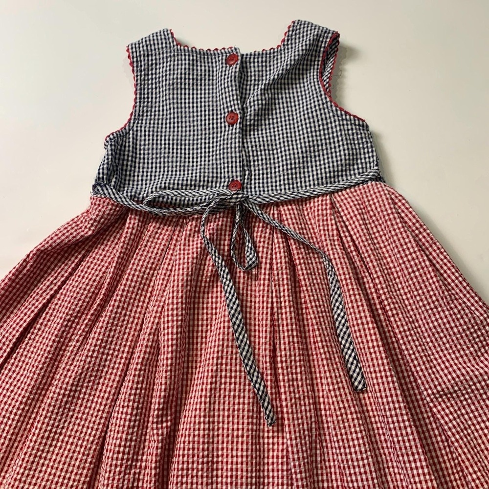 Vintage Growing Up Lord And Taylor Red And Blue Gingham Sleeveless Dress Girls M - Picture 7 of 10